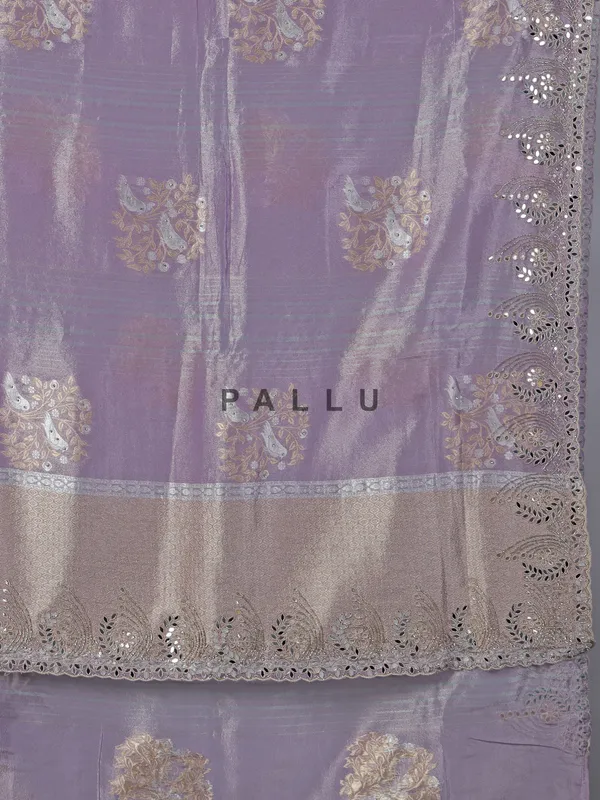 Lavender purple dola tissue silk saree with zardosi work