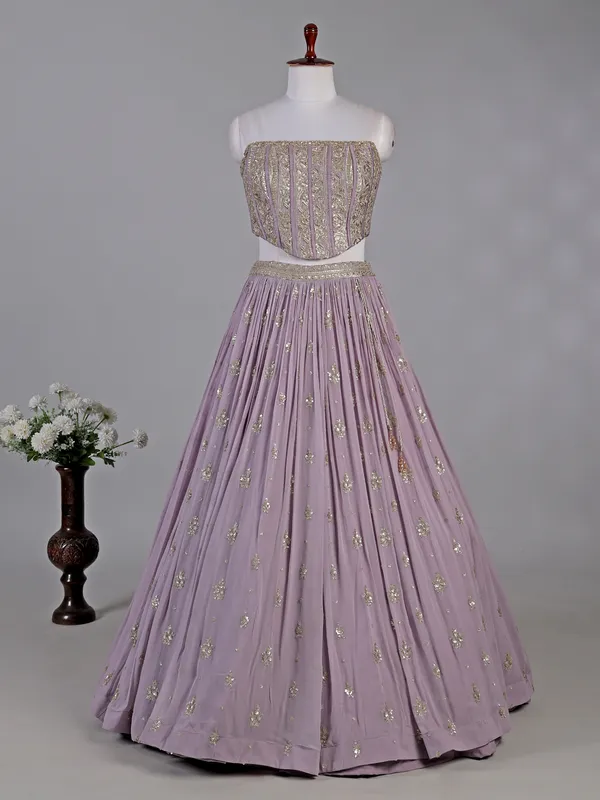Lavender purple georgette lehenga choli with sequins work