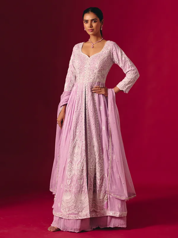 Lavender purple georgette mirror work festive suit