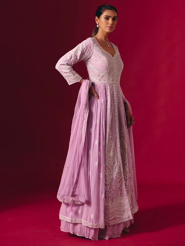Lavender purple georgette mirror work festive suit