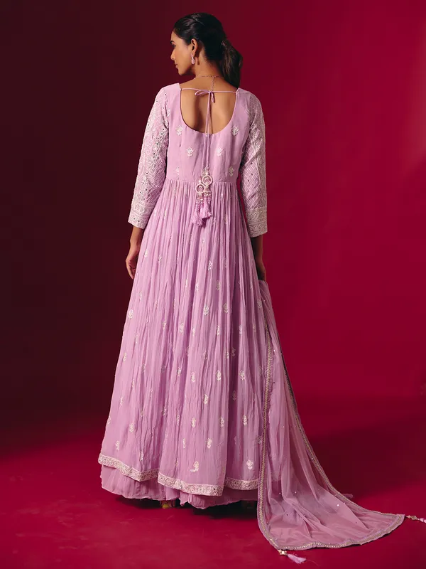 Lavender purple georgette mirror work festive suit