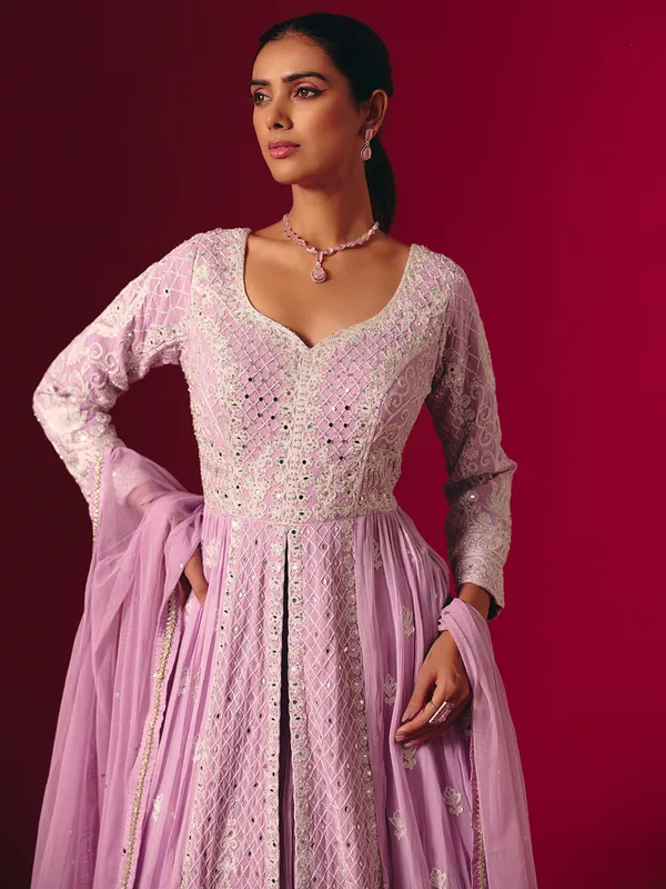 Lavender purple georgette mirror work festive suit