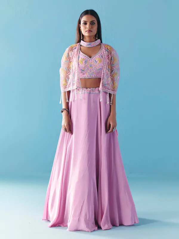 Lavender purple satin silk jacket style lehenga choli