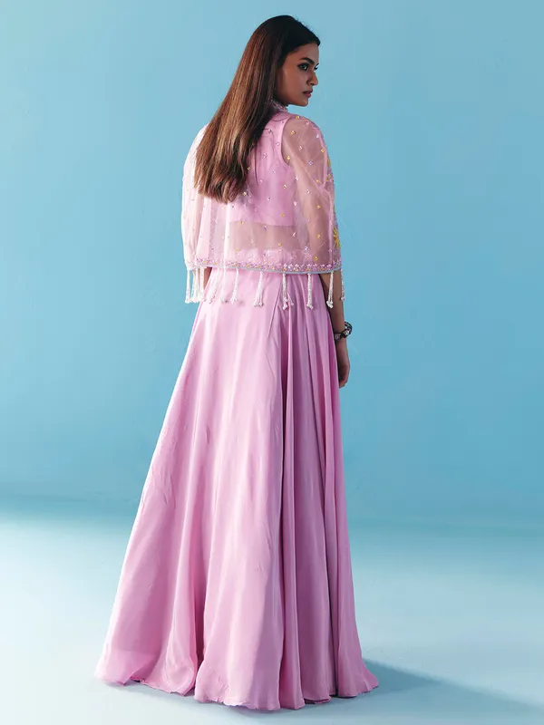 Lavender purple satin silk jacket style lehenga choli