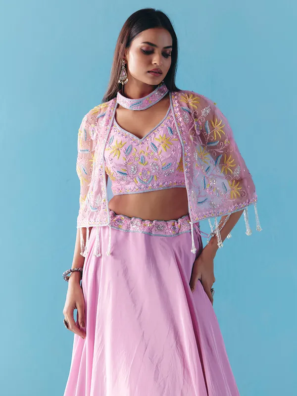 Lavender purple satin silk jacket style lehenga choli