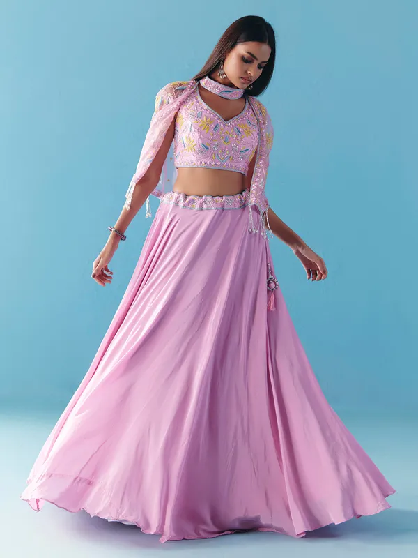 Lavender purple satin silk jacket style lehenga choli