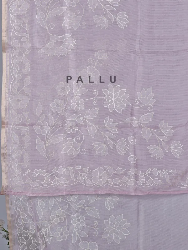 Lavender purple semi organza saree with embroidery accents