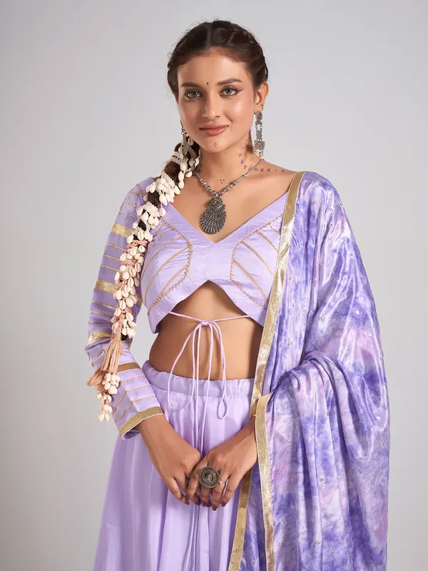 Lavender purple silk chaniya choli with dupatta