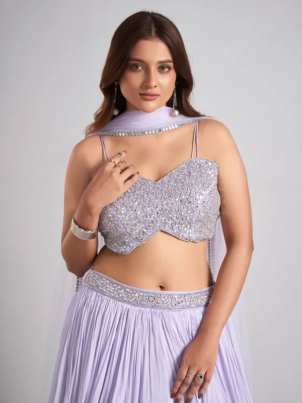 Lavender purple silk lehenga choli with sleeveless choli
