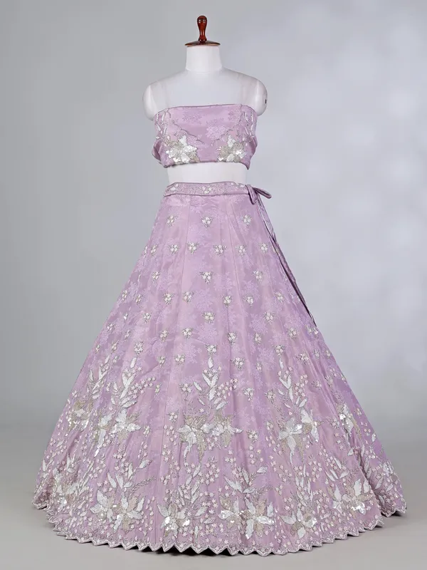 Lavender purple silk lehenga choli with zari detailing