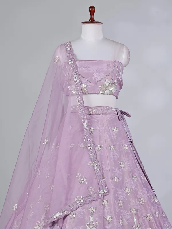 Lavender purple silk lehenga choli with zari detailing