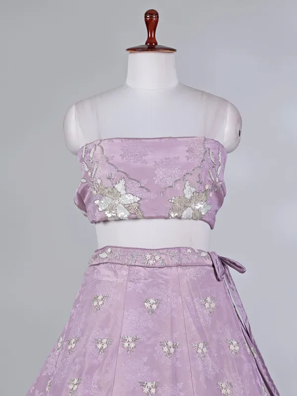 Lavender purple silk lehenga choli with zari detailing