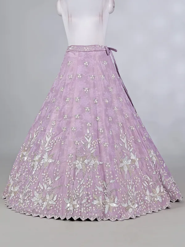 Lavender purple silk lehenga choli with zari detailing