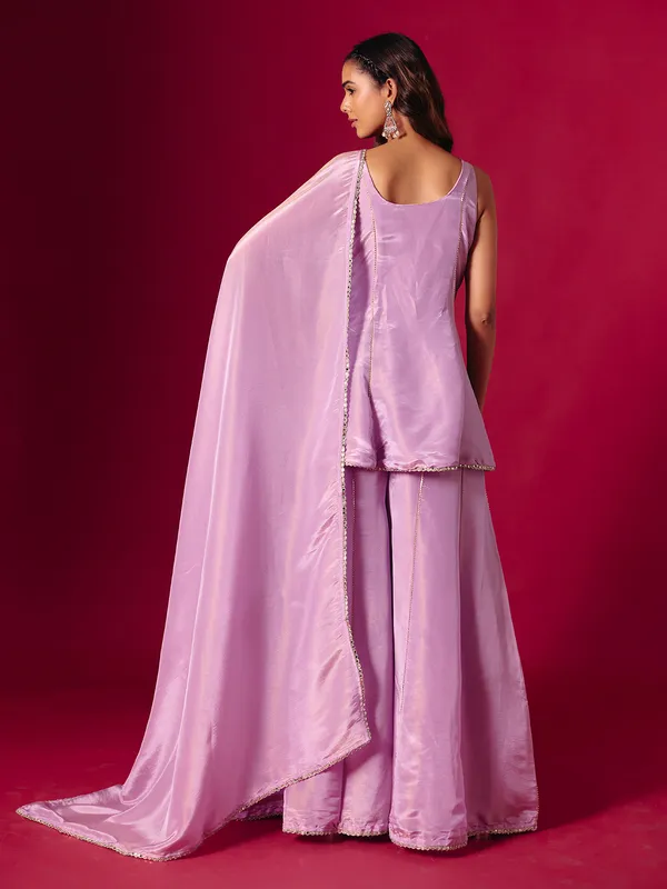 Lavender purple silk mirror work palazzo suit