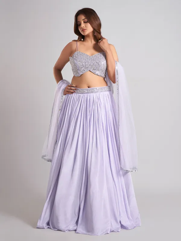 Lavender purple silk sleeveless lehenga choli with dupatta
