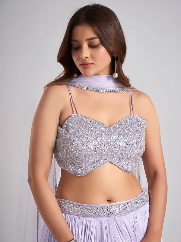Lavender purple silk sleeveless lehenga choli with dupatta