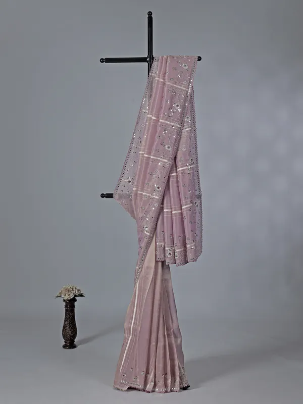 Lavender purple tissue dola silk saree with zari detailing