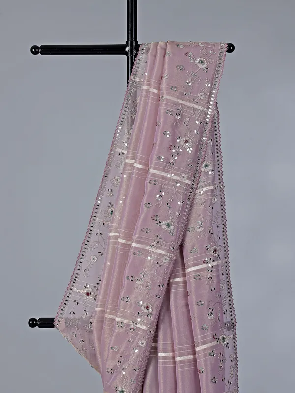 Lavender purple tissue dola silk saree with zari detailing