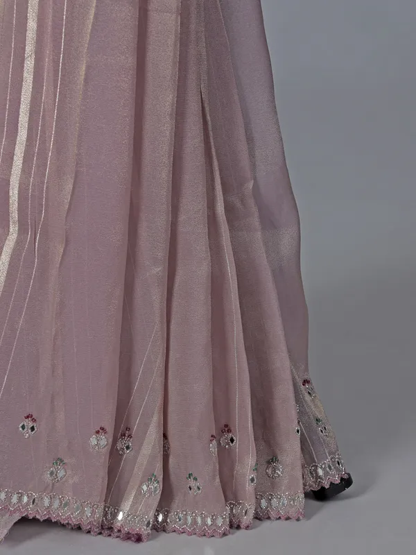 Lavender purple tissue dola silk saree with zari detailing