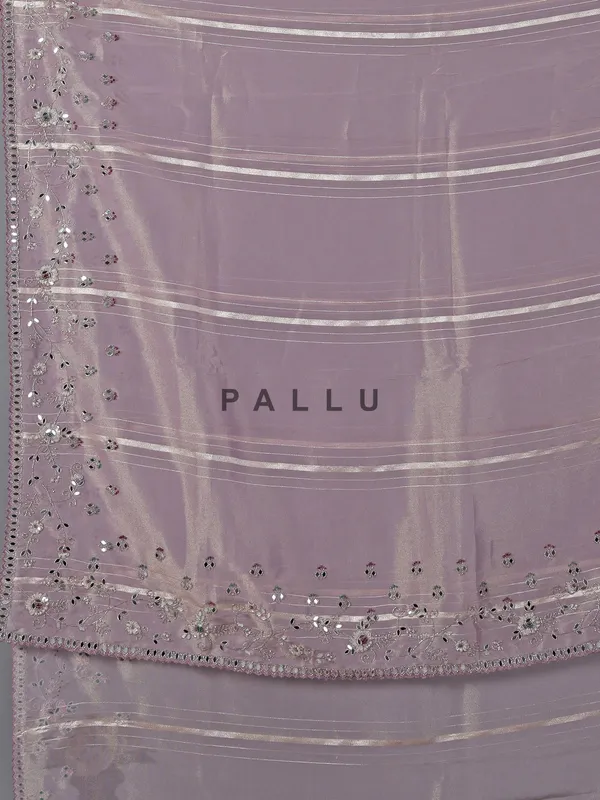 Lavender purple tissue dola silk saree with zari detailing