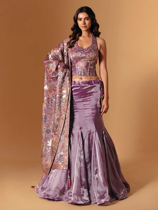 Lavender purple tissue silk designer lehenga choli