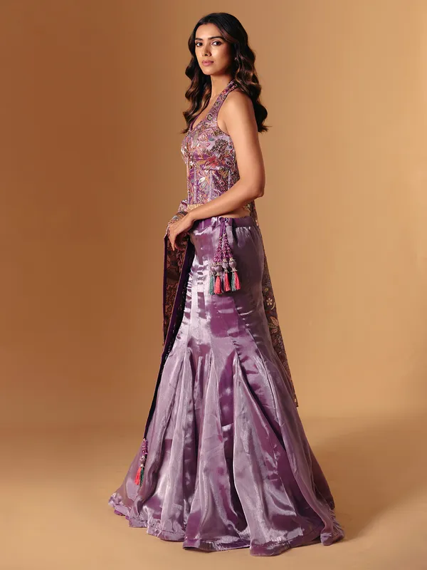 Lavender purple tissue silk designer lehenga choli