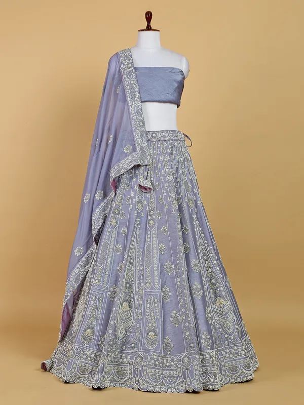 Lavender raw silk unstitched lehenga choli