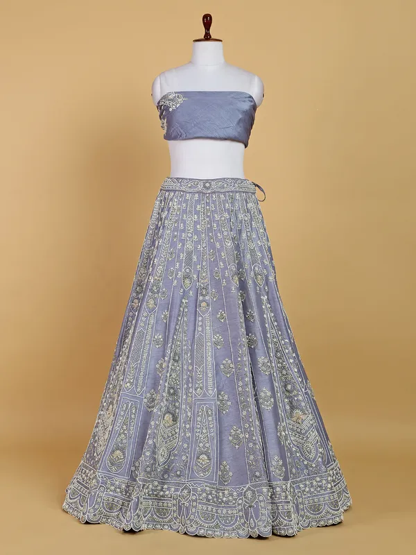 Lavender raw silk unstitched lehenga choli