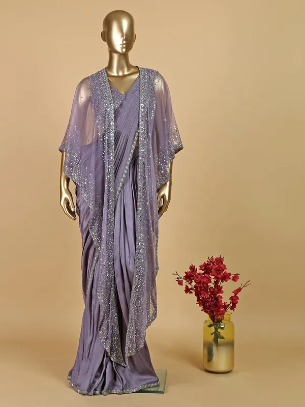 Lavender ready to wear silk saree