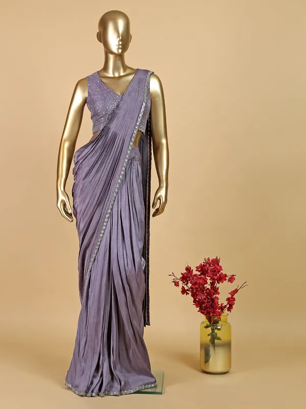 Lavender ready to wear silk saree