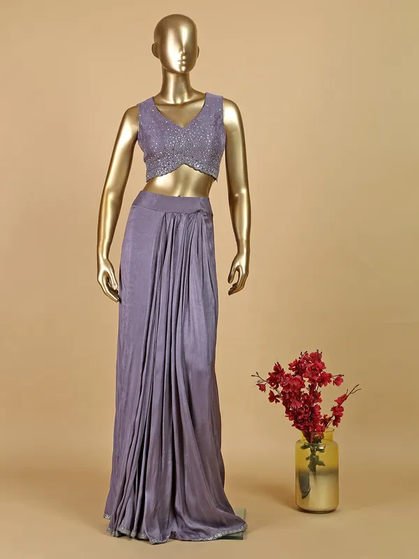 Lavender ready to wear silk saree