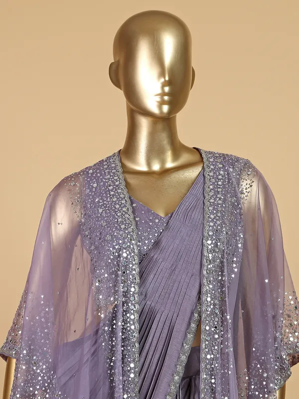 Lavender ready to wear silk saree