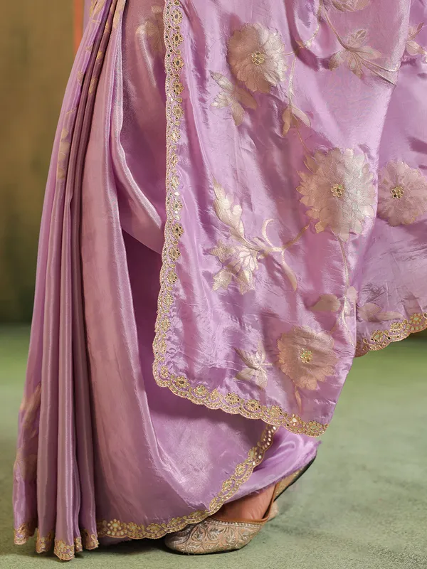 Lavender silk festive wear saree with zari work