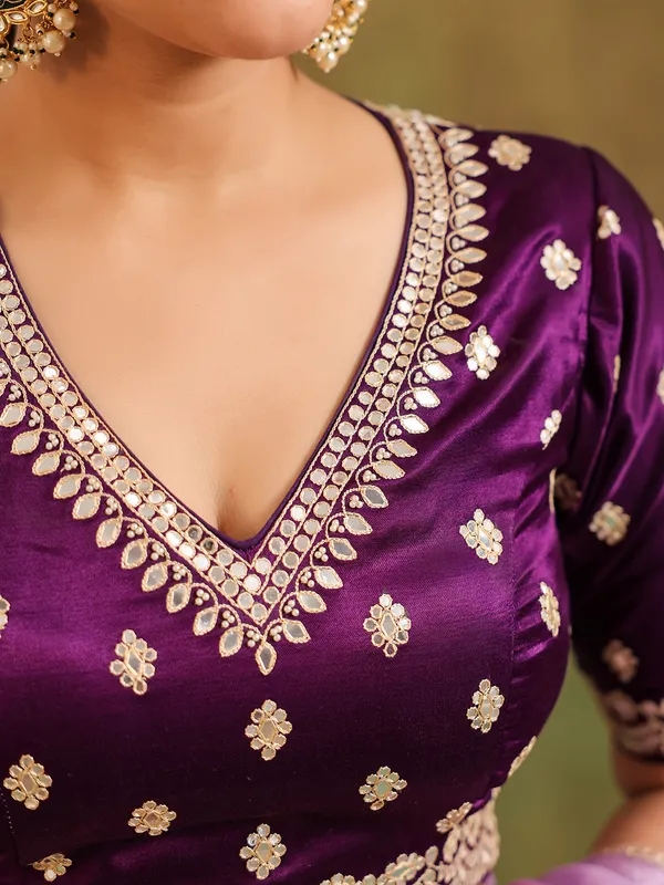 Lavender silk festive wear saree with zari work