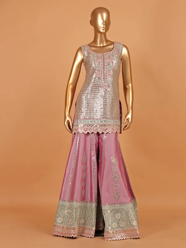 Lavender silk palazzo suit for festive