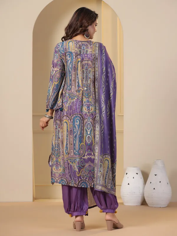 Lavender silk printed kurti set