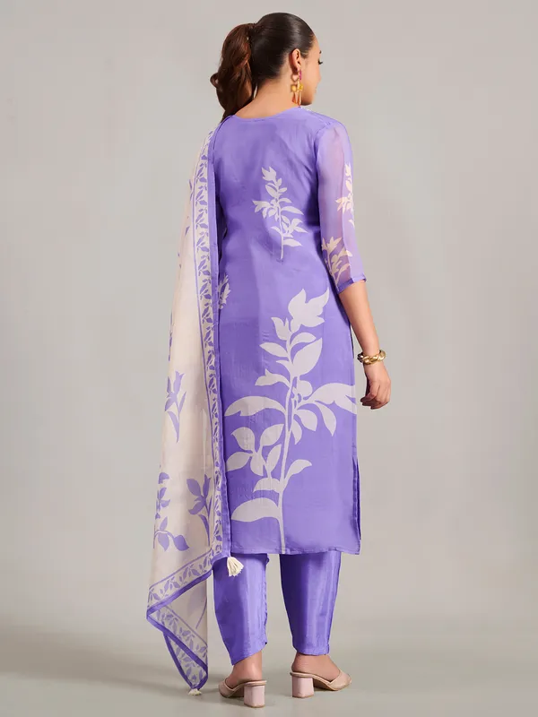 Lavender silk printed salwar suit