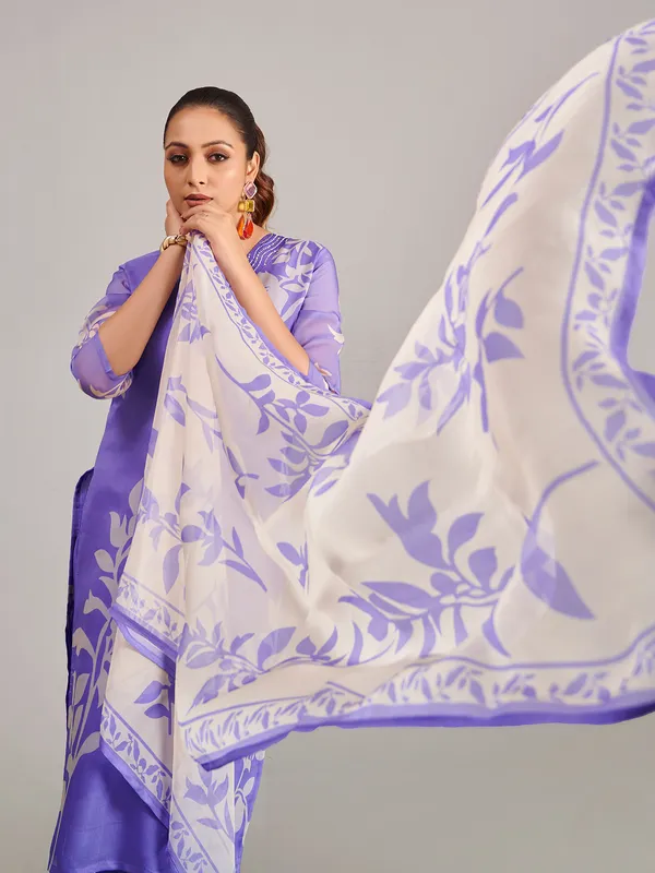 Lavender silk printed salwar suit
