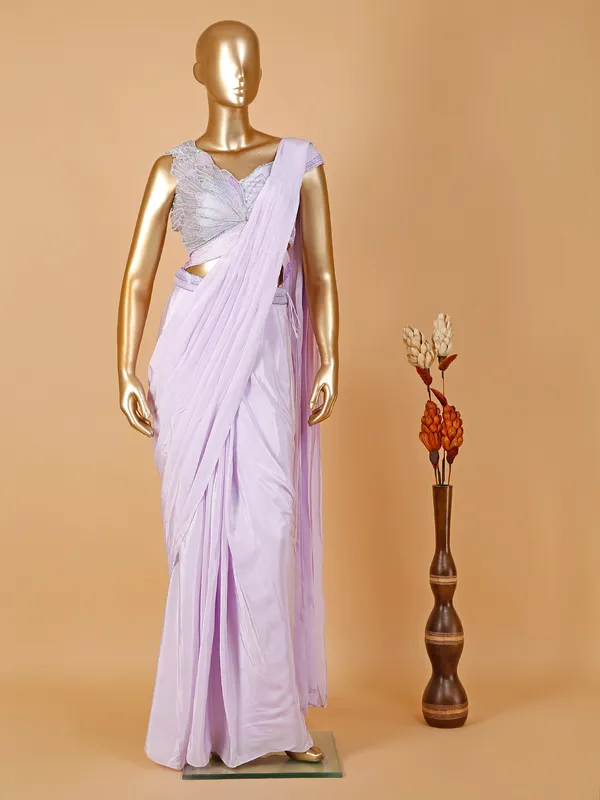 Lavender silk ready to wear saree