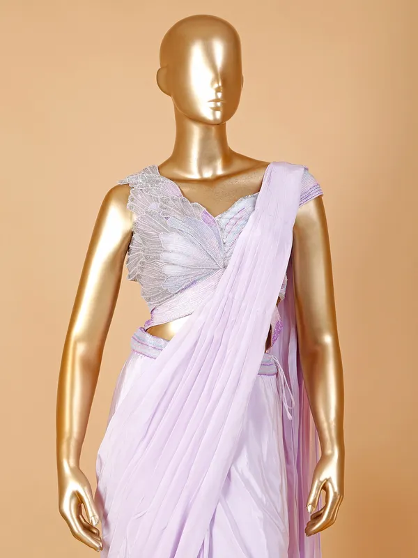 Lavender silk ready to wear saree