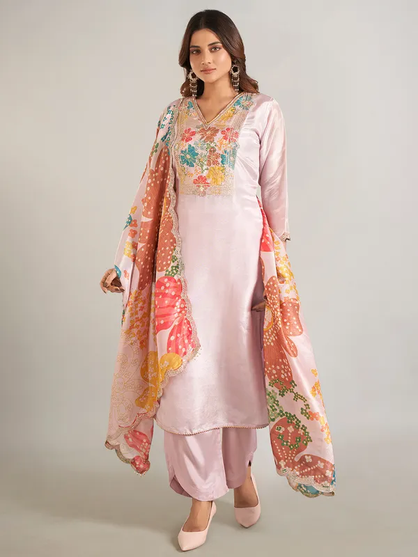 Lavender silk salwar suit with dupatta