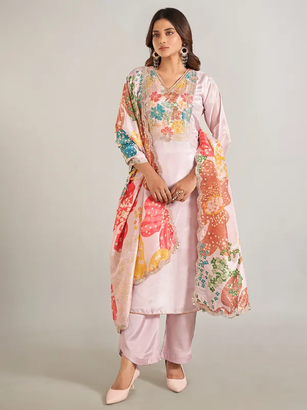 Lavender silk salwar suit with dupatta