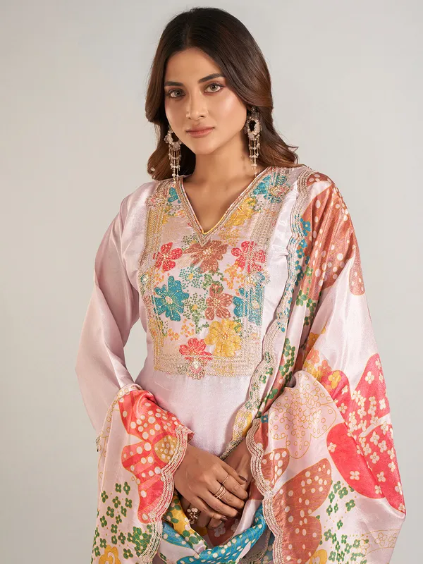 Lavender silk salwar suit with dupatta