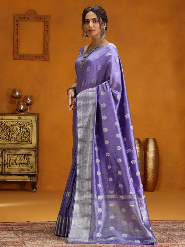 Lavender silk saree with zari weaving