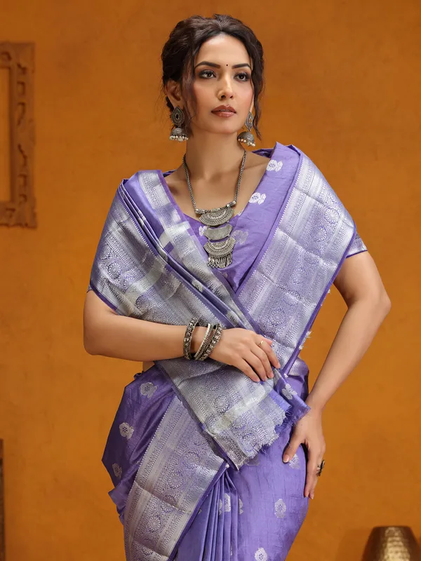 Lavender silk saree with zari weaving