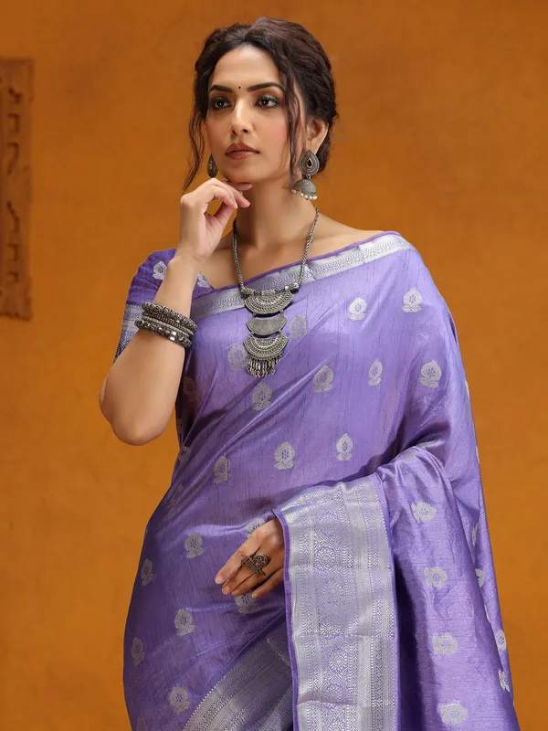 Lavender silk saree with zari weaving