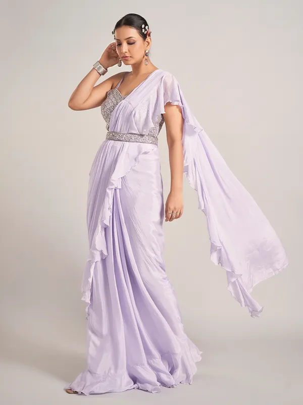 Lavender tissue silk reception saree
