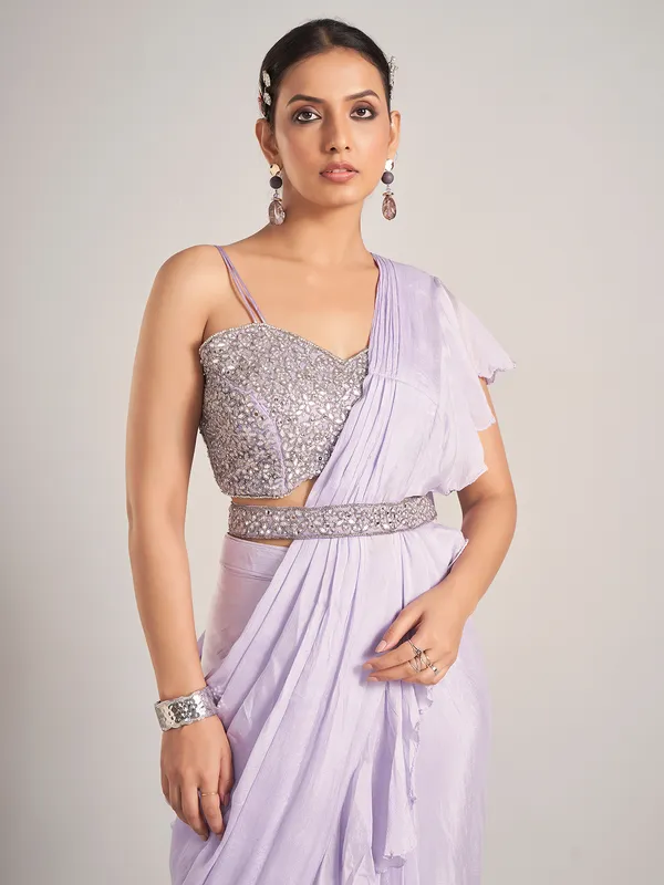 Lavender tissue silk reception saree