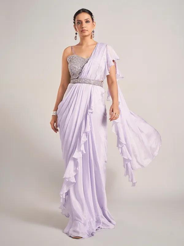 Lavender tissue silk reception saree