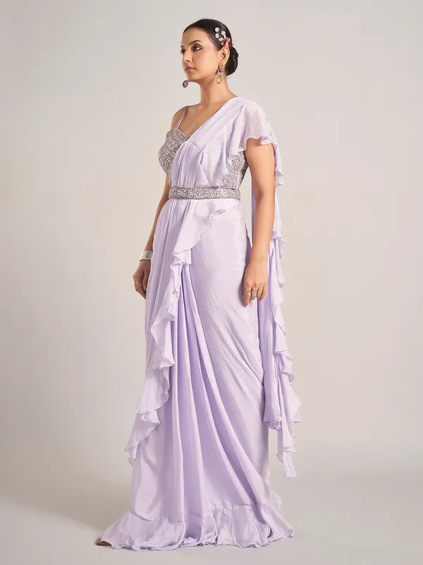Lavender tissue silk reception saree
